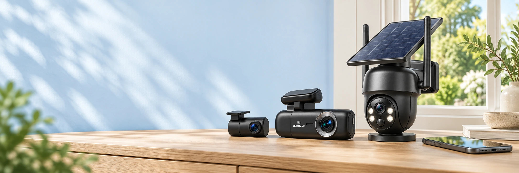 Caméra solaire et dashcam présentées côte à côte