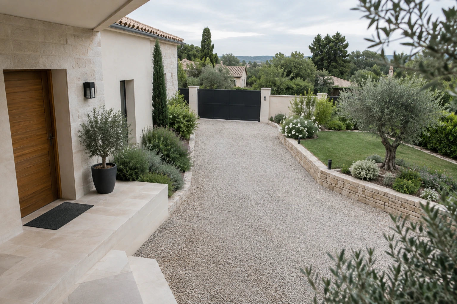 Entrée, allée et jardin dans une scène de démonstration